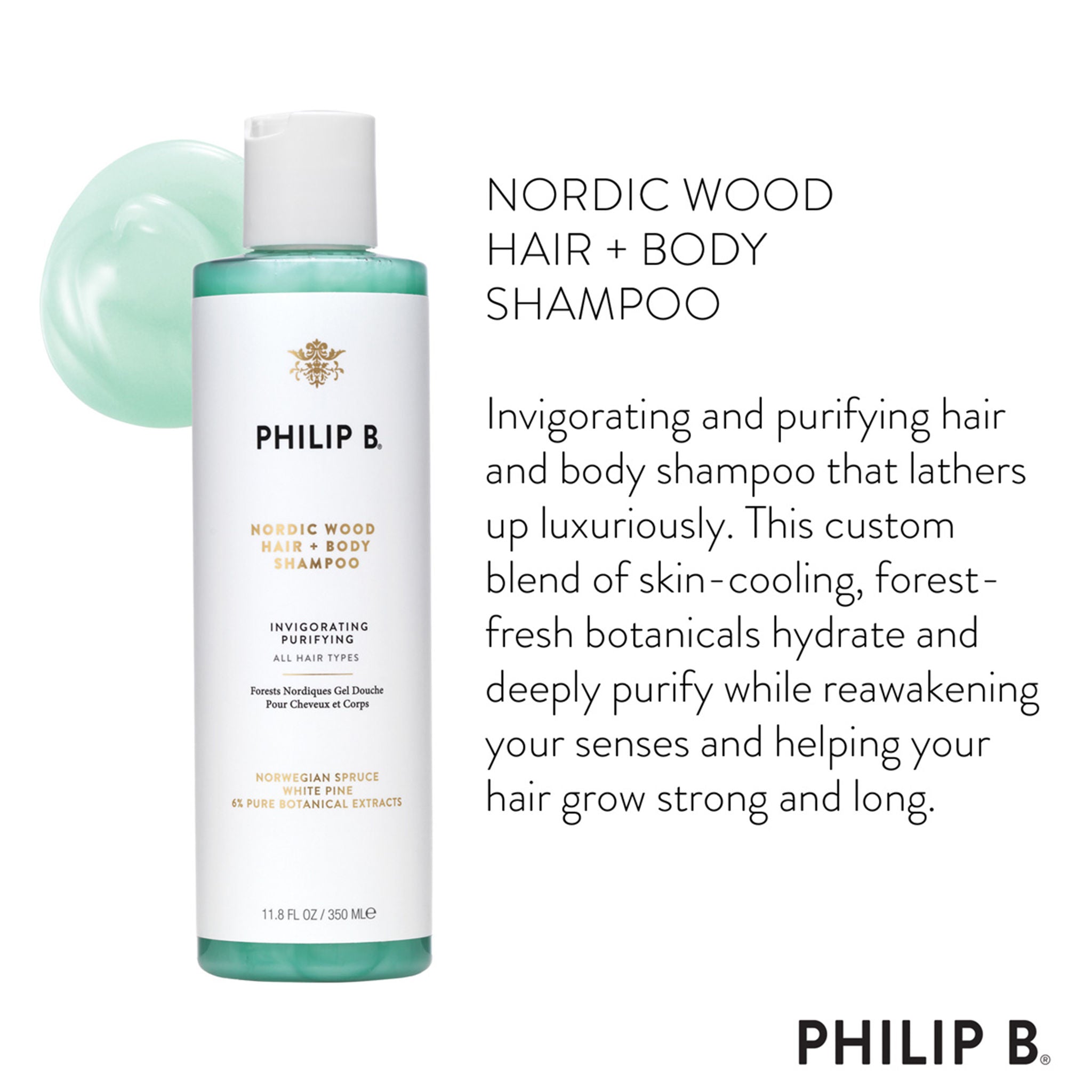 Philip B Nordic Wood Hair + Body Shampoo, 350ml