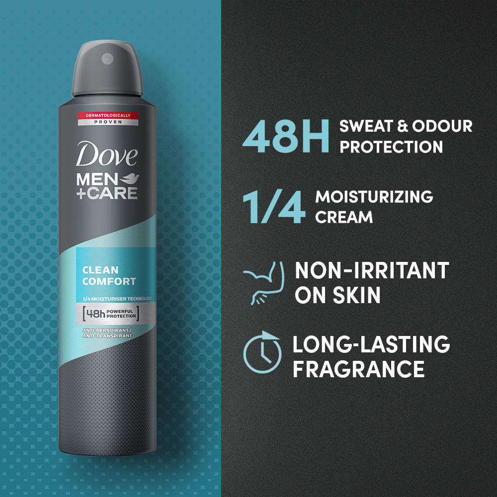 Dove Men + Care Clean Comfort Dry Spray Antiperspirant Deodorant, 250ml Buy at Indicrest Image 4