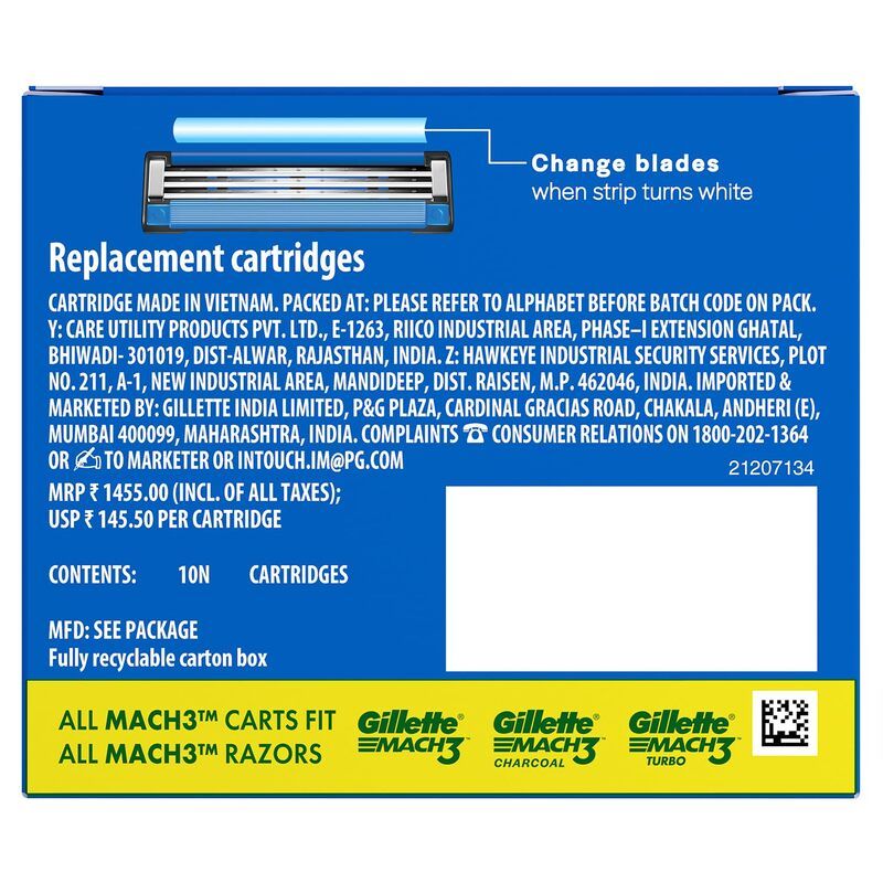 Gillette Mach 3 Shaving Blades for men (Pack of 10 Cartridges) Buy at Indicrest Image 10