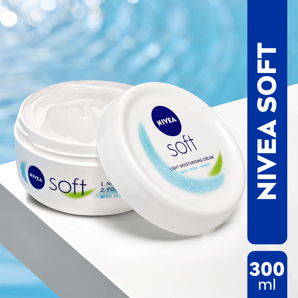 Nivea Soft Vit E Light Non Sticky Face Moisturiser Cream Fresh & Hydrated Skin For All Skin Types, 300ml Buy at Indicrest Image 2