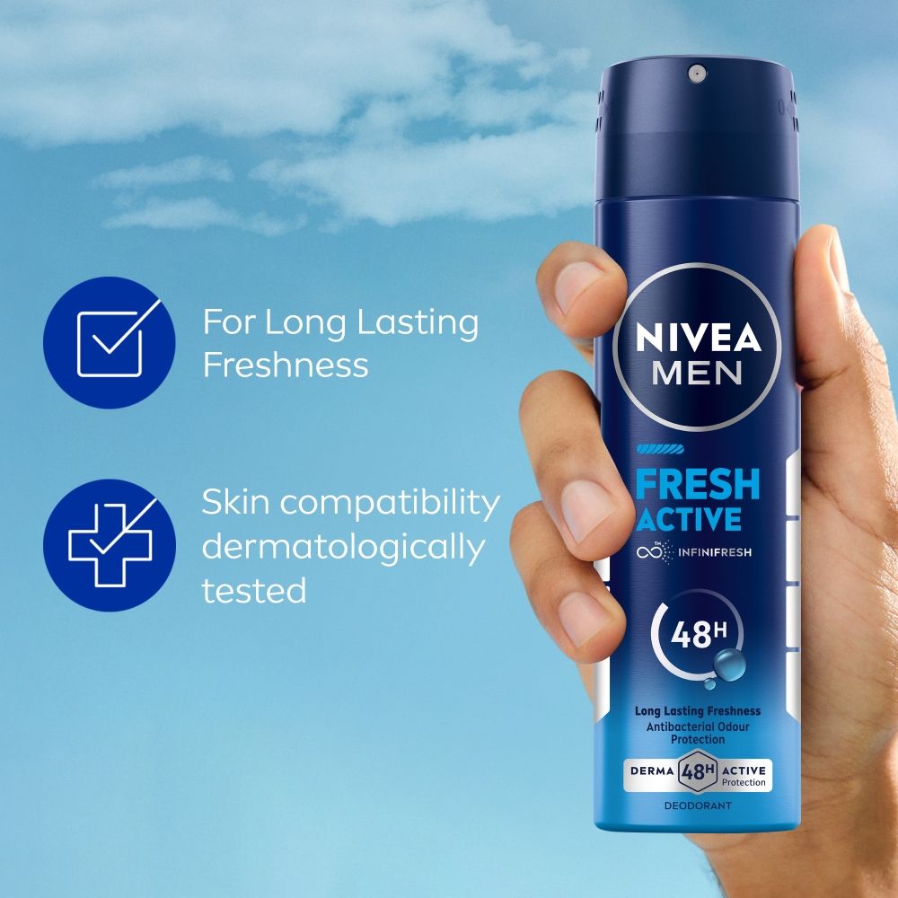 Nivea MEN Deodorant, Fresh Active, 48h Long lasting Freshness, 150ml Buy at Indicrest Image 4