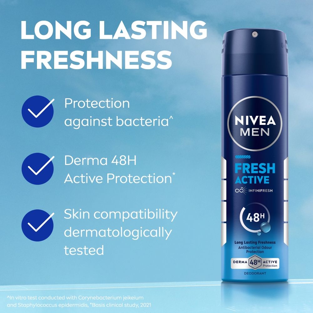 Nivea MEN Deodorant, Fresh Active, 48h Long lasting Freshness, 150ml Buy at Indicrest Image 5