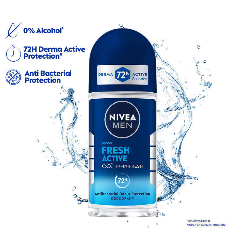 Nivea MEN Deodorant Roll On, Fresh Active, 48h Long lasting Freshness, 50ml Buy at Indicrest