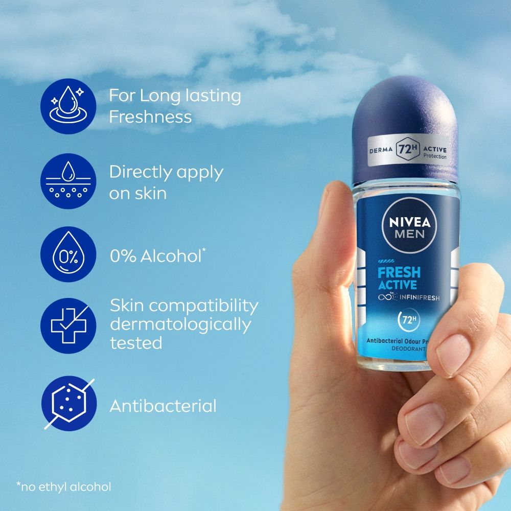 Nivea MEN Deodorant Roll On, Fresh Active, 48h Long lasting Freshness, 50ml Buy at Indicrest Image 4
