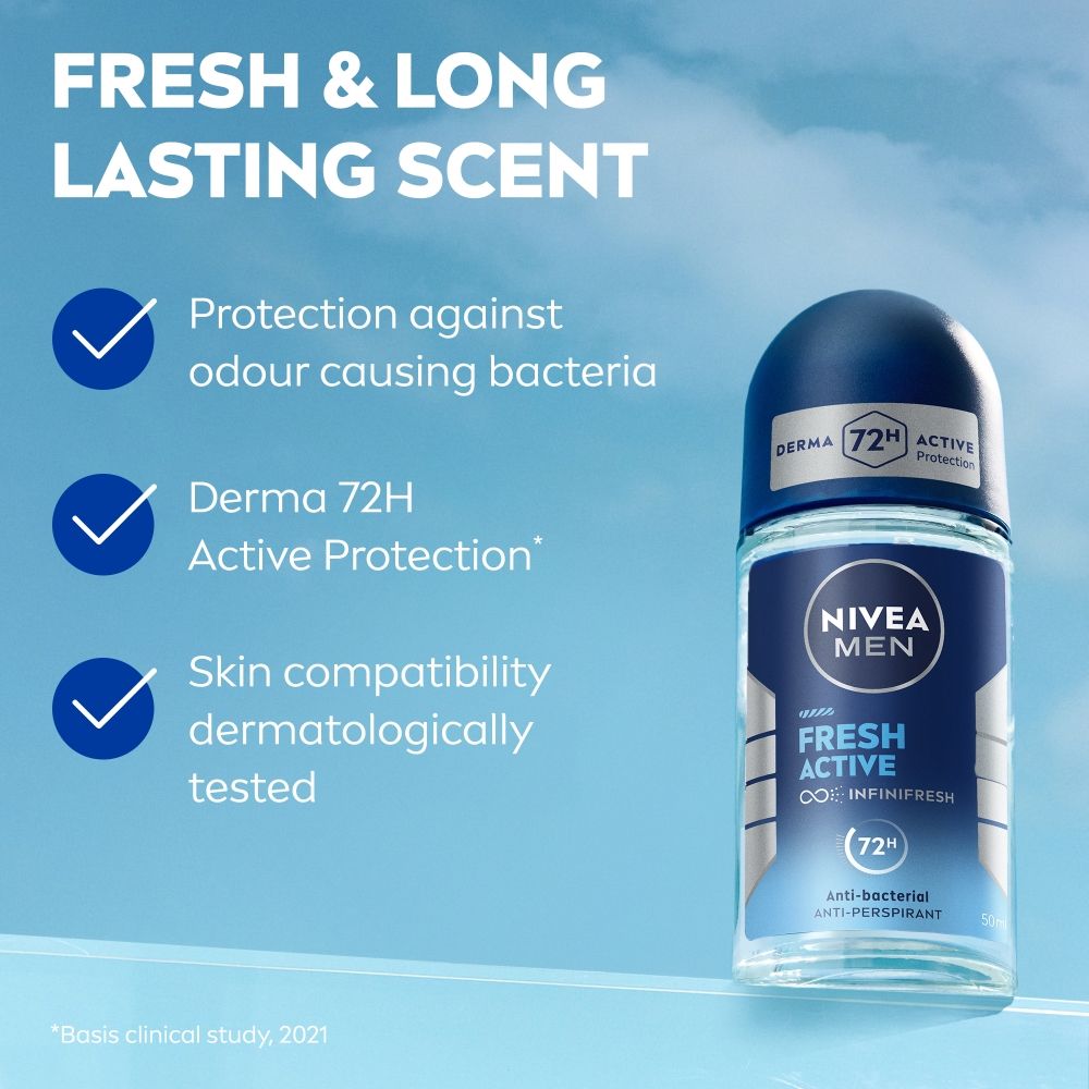 Nivea MEN Deodorant Roll On, Fresh Active, 48h Long lasting Freshness, 50ml Buy at Indicrest Image 5