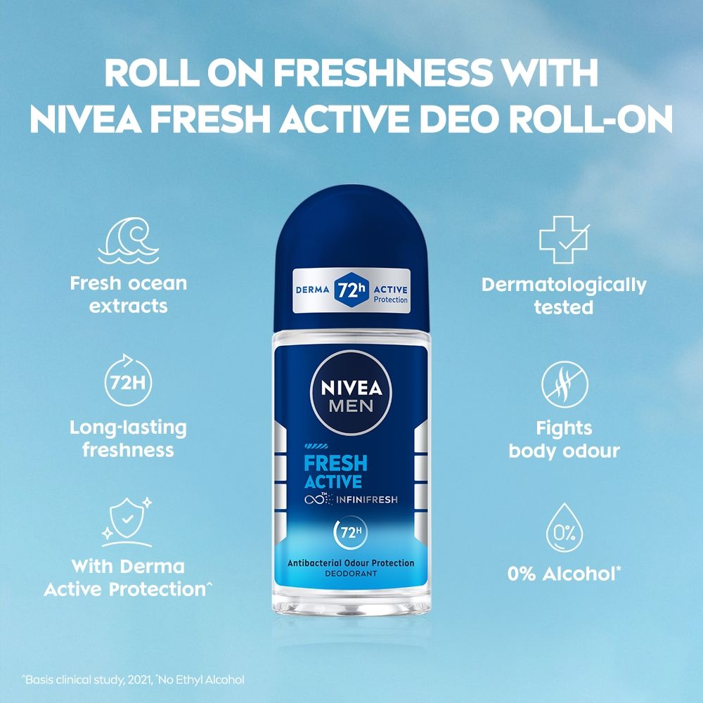 Nivea MEN Deodorant Roll On, Fresh Active, 48h Long lasting Freshness, 50ml Buy at Indicrest Image 7