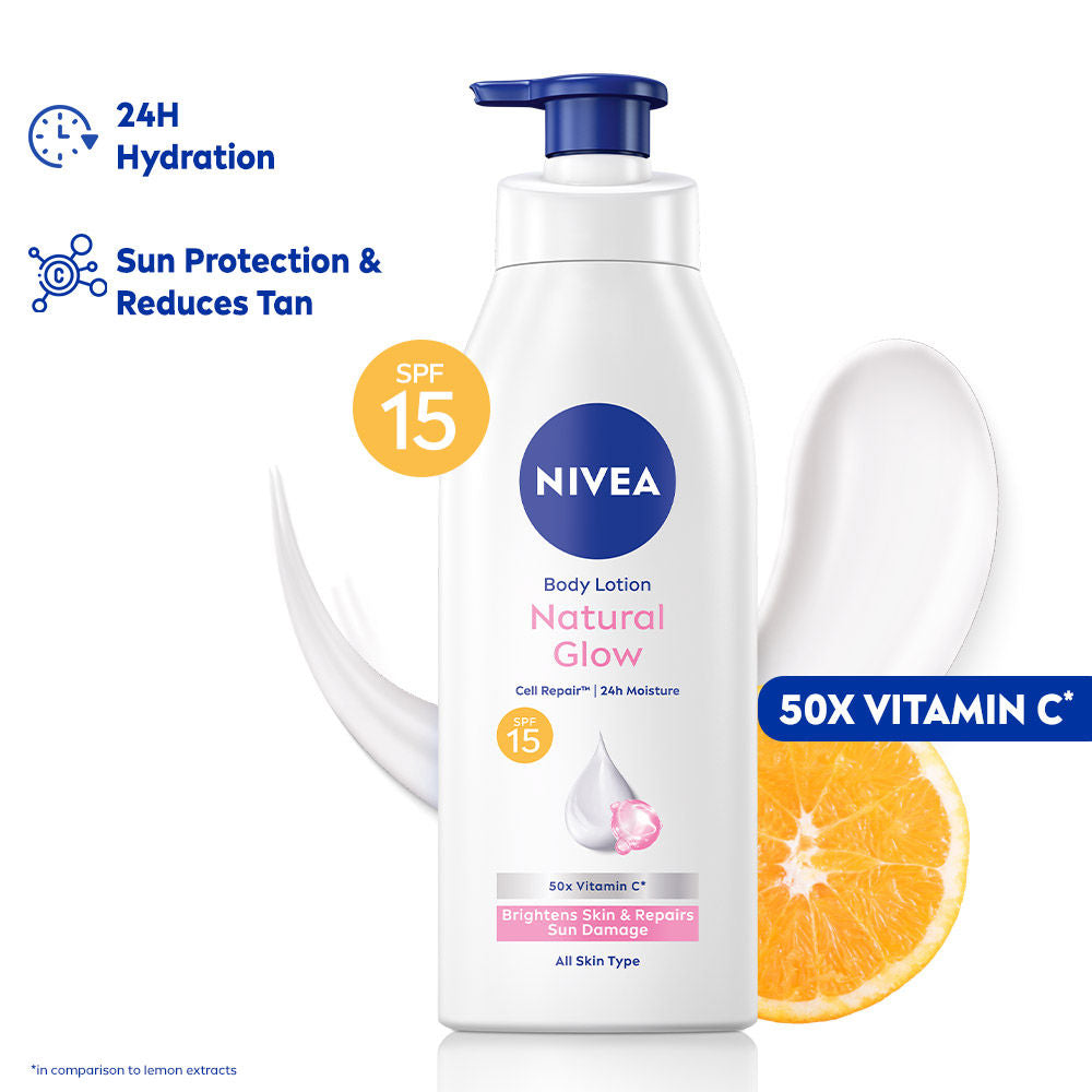 Nivea Cell Repair 50X Vit C Sunscreen Natural Glow Body Lotion Reduces Tan, Brightens - Uva & Uvb, 400ml Buy at Indicrest Image 2