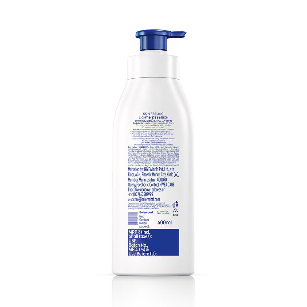 Nivea Cell Repair 50X Vit C Sunscreen Natural Glow Body Lotion Reduces Tan, Brightens - Uva & Uvb, 400ml Buy at Indicrest Image 9