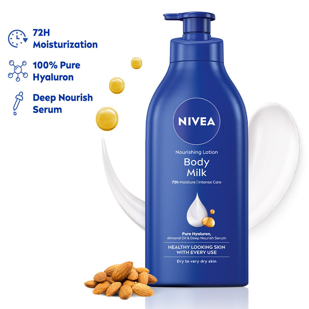 Nivea Deep Moisture Serum Vit E Body Lotion 72H Intense Moisturization Almond Oil Dry Very Dry Skin, 600ml Buy at Indicrest Image 2
