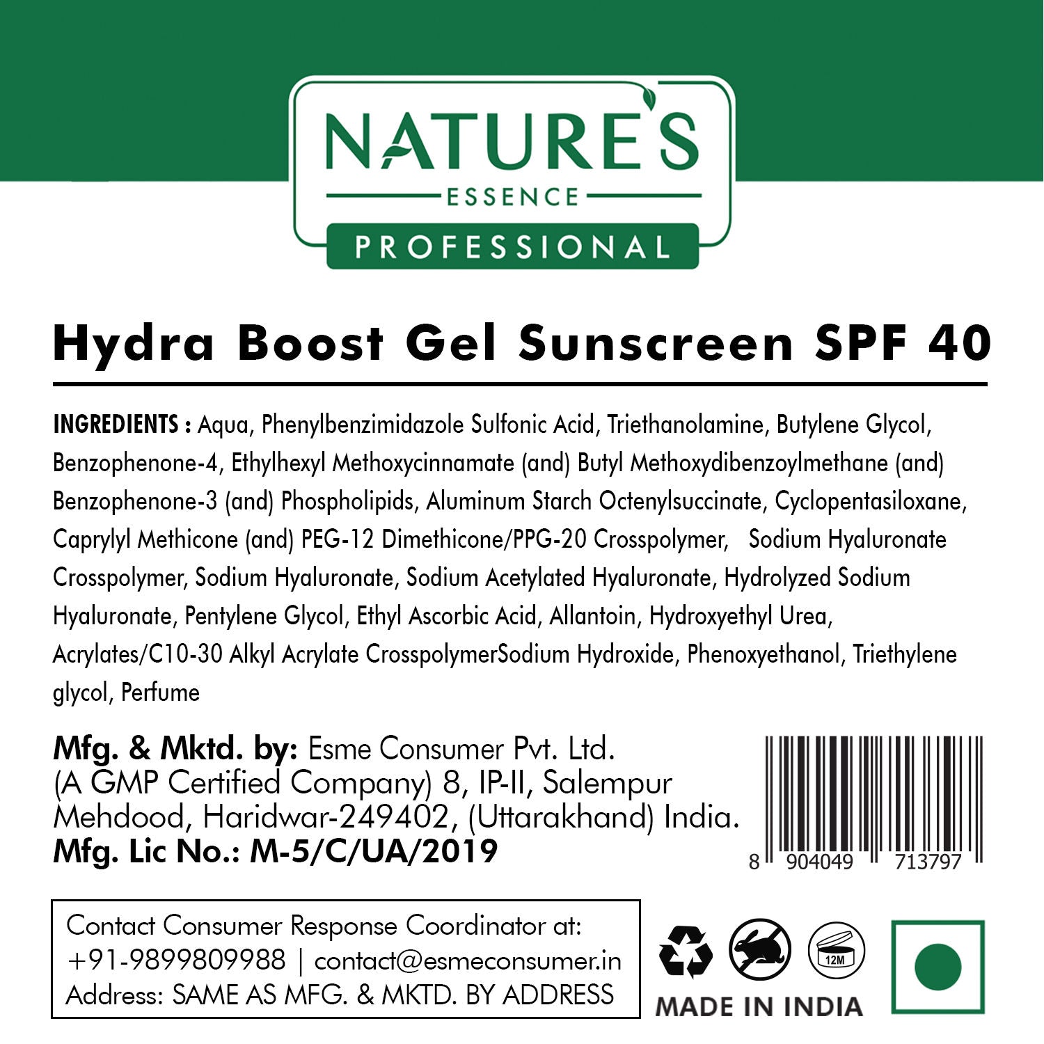 Nature's Essence Professional Hydra Boost Gel SunScreen SPF 40 PA+++, 80g Buy at Indicrest Image 7