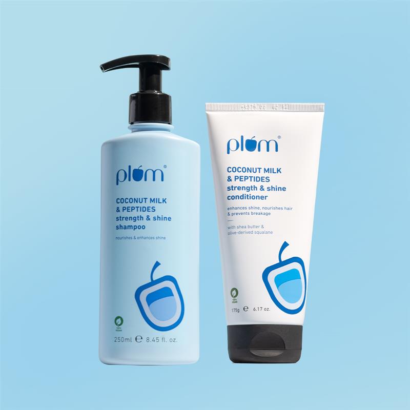 Plum Coconut & Peptides Soft Hair Duo| Shampoo, 250ml and Conditioner, 175g Enhances Shine | Strengthens Strands