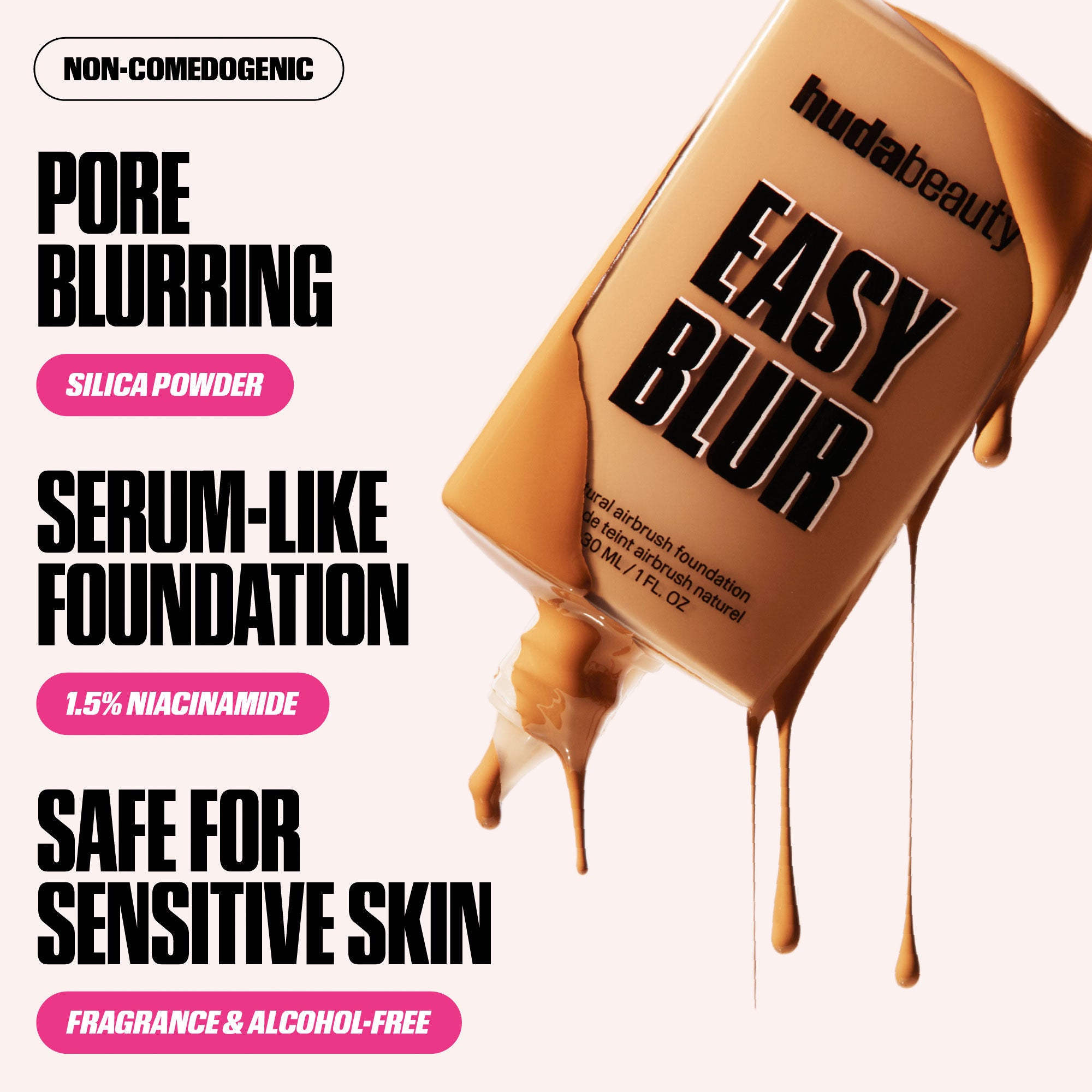 Huda Beauty Mini Easy Blur Natural Airbrush Foundation with Niacinamide Custard 220N, 10ml
