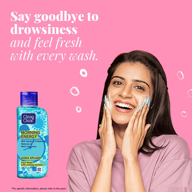 Clean & Clear Morning Energy Aqua Splash Face Wash - Gentle Cleanser with Menthol for Oily Skin, 50ml Buy at Indicrest Image 2