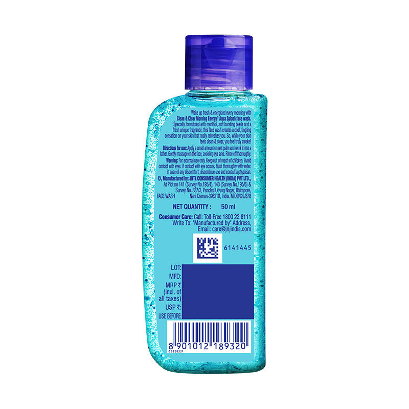 Clean & Clear Morning Energy Aqua Splash Face Wash - Gentle Cleanser with Menthol for Oily Skin, 50ml Buy at Indicrest Image 8