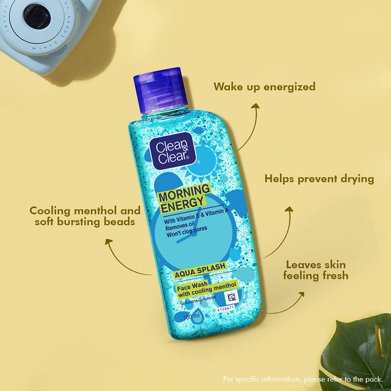 Clean & Clear Morning Energy Aqua Splash Face Wash - Gentle Cleanser with Menthol for Oily Skin, 100ml Buy at Indicrest Image 2