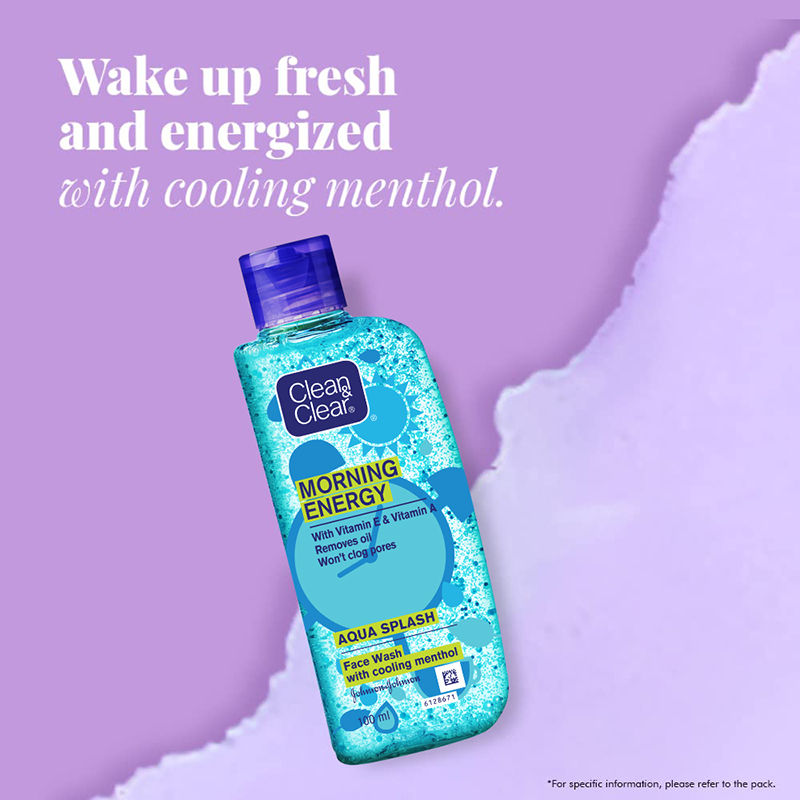 Clean & Clear Morning Energy Aqua Splash Face Wash - Gentle Cleanser with Menthol for Oily Skin, 100ml Buy at Indicrest Image 3