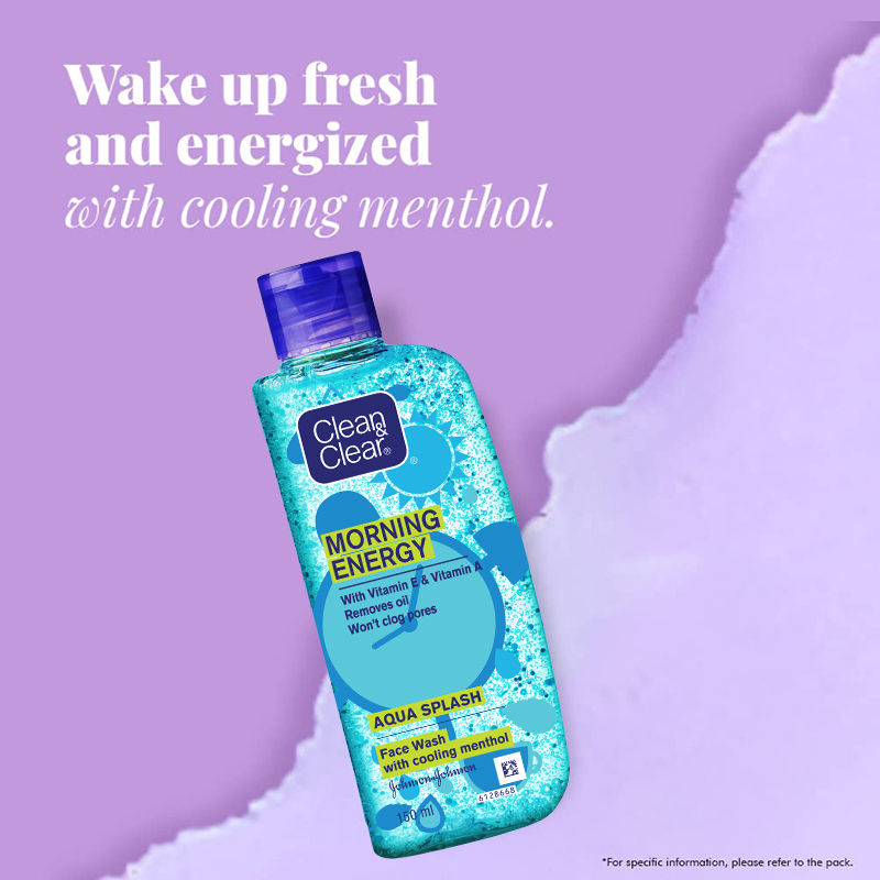 Clean & Clear Morning Energy Aqua Splash Face Wash - Gentle Cleanser with Menthol for Oily Skin, 150ml Buy at Indicrest Image 3