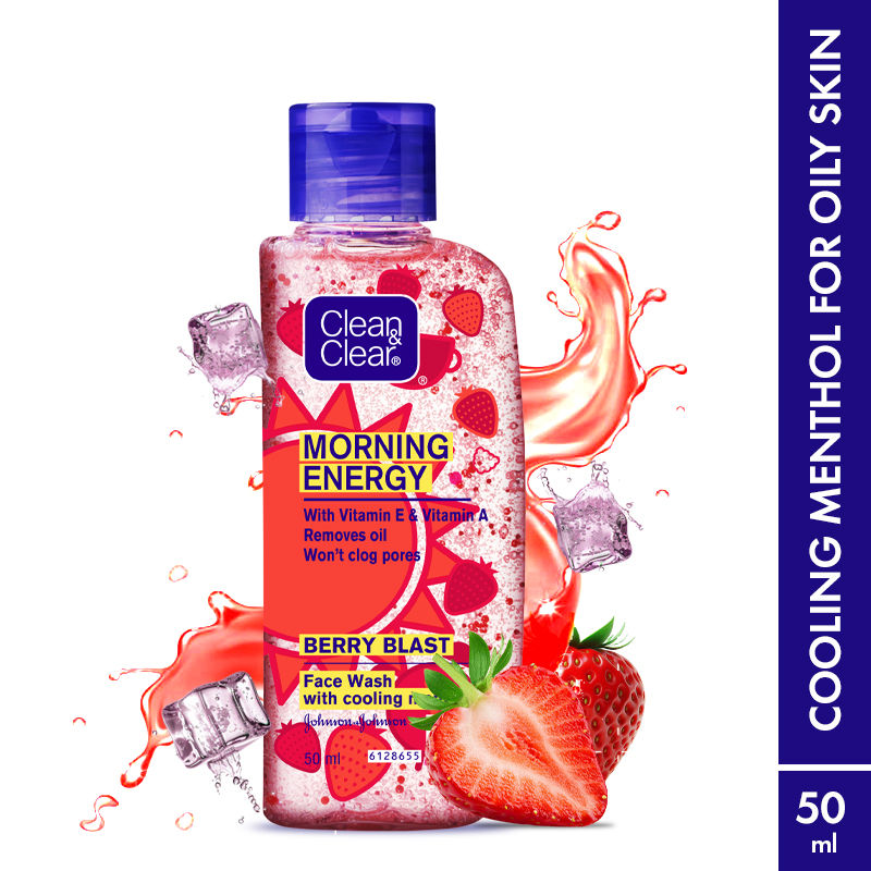 Clean & Clear Morning Energy Berry Blast Face Wash - Gentle Cleanser with Menthol for Oily Skin, 50ml Buy at Indicrest
