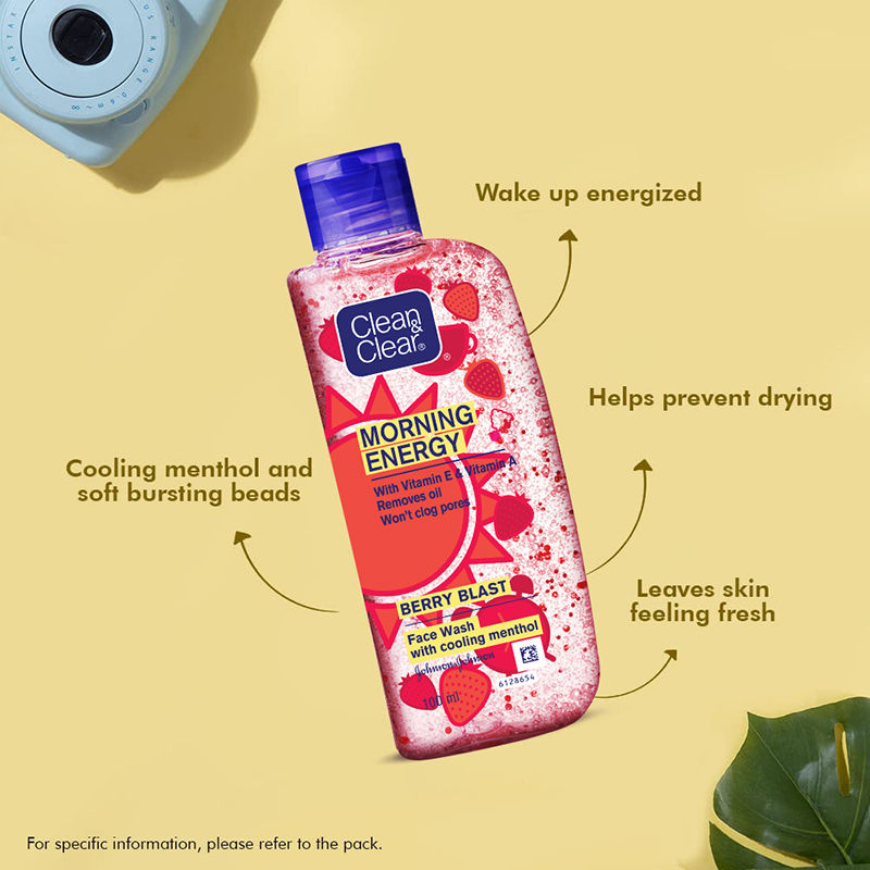 Clean & Clear Morning Energy Berry Blast Face Wash - Gentle Cleanser with Menthol for Oily Skin, 100ml Buy at Indicrest Image 2