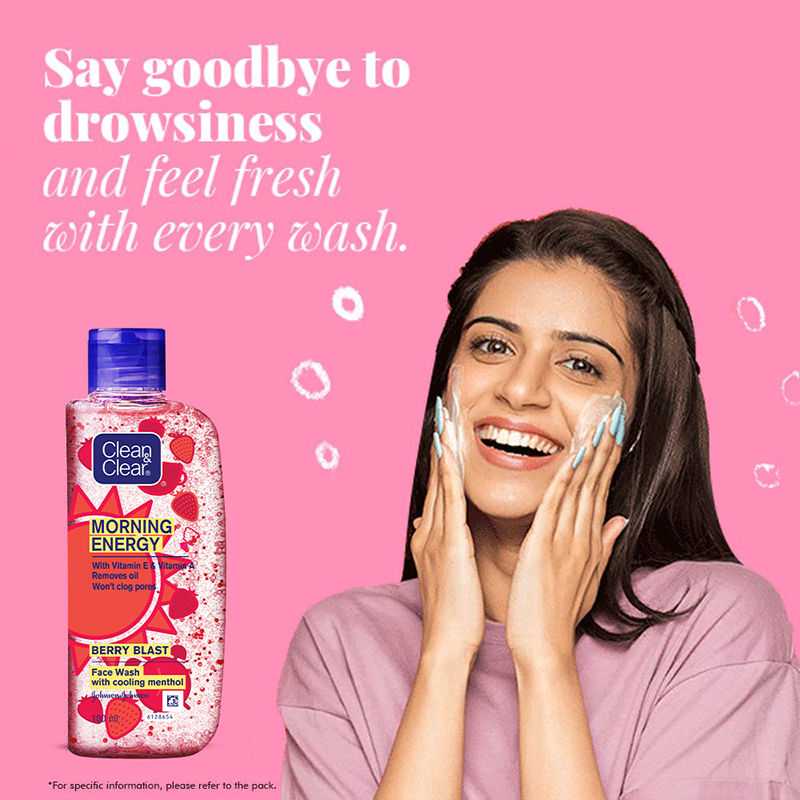 Clean & Clear Morning Energy Berry Blast Face Wash - Gentle Cleanser with Menthol for Oily Skin, 100ml Buy at Indicrest Image 3