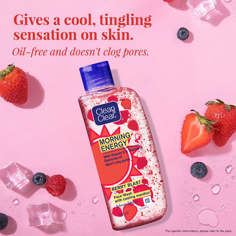 Clean & Clear Morning Energy Berry Blast Face Wash - Gentle Cleanser with Menthol for Oily Skin, 100ml Buy at Indicrest Image 5