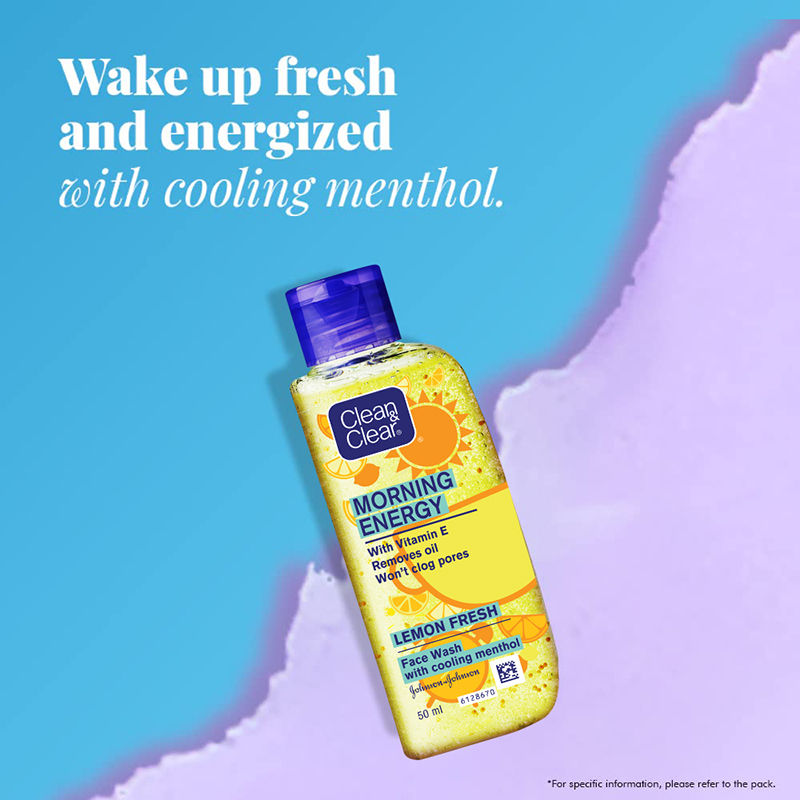 Clean & Clear Morning Energy Lemon Fresh Face Wash - Gentle Cleanser with Menthol for Oily Skin, 50ml Buy at Indicrest Image 2