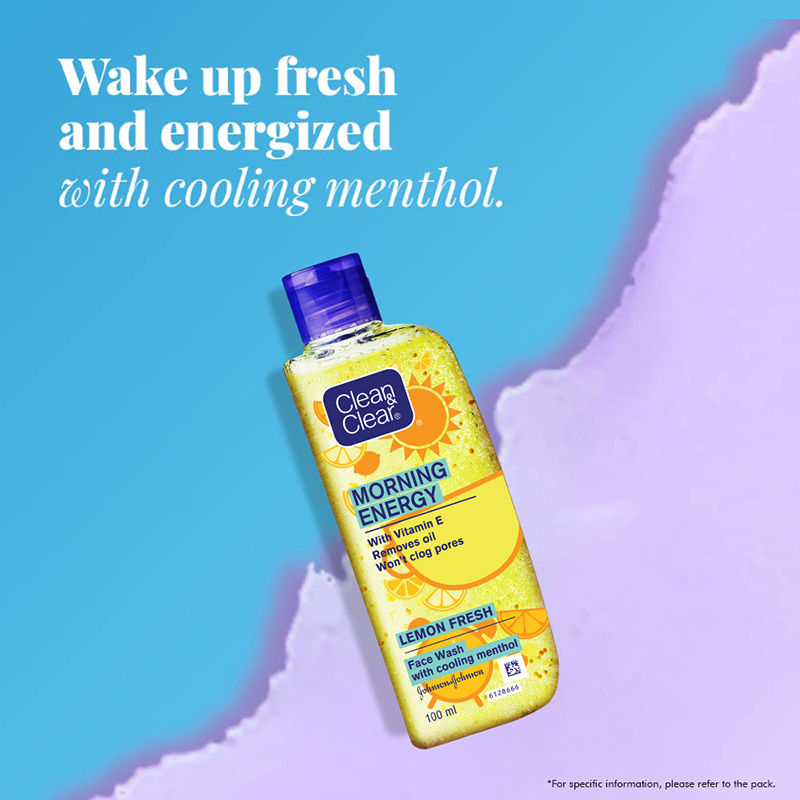 Clean & Clear Morning Energy Lemon Fresh Face Wash - Gentle Cleanser with Menthol for Oily Skin, 100ml Buy at Indicrest Image 2