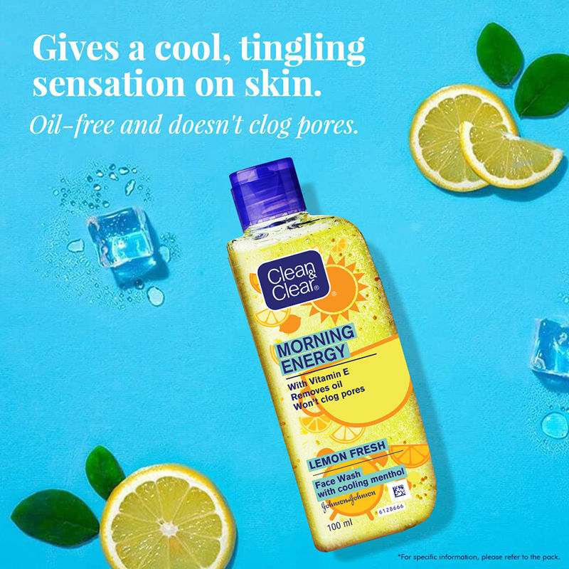 Clean & Clear Morning Energy Lemon Fresh Face Wash - Gentle Cleanser with Menthol for Oily Skin, 100ml Buy at Indicrest Image 4