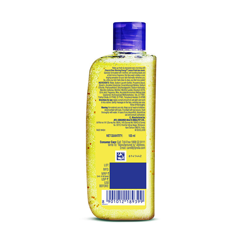 Clean & Clear Morning Energy Lemon Fresh Face Wash - Gentle Cleanser with Menthol for Oily Skin, 100ml Buy at Indicrest Image 8