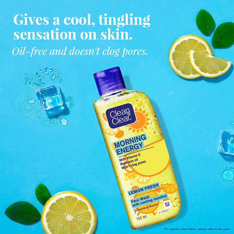 Clean & Clear Morning Energy Lemon Fresh Face Wash - Gentle Cleanser with Menthol for Oily Skin, 150ml Buy at Indicrest Image 4