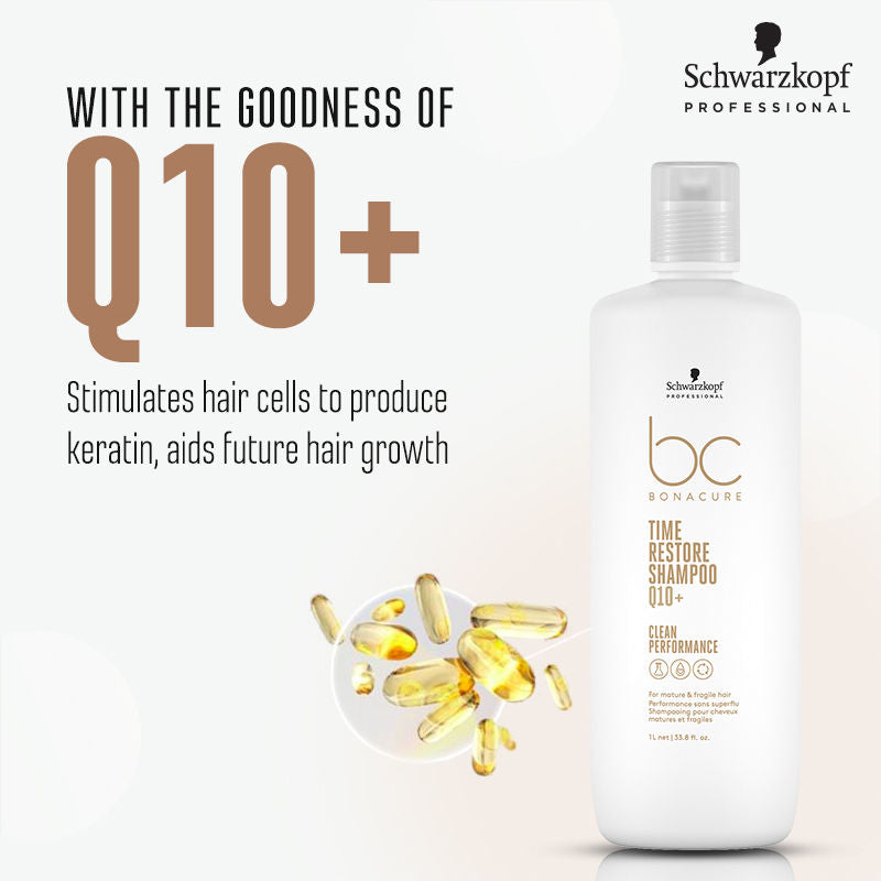 Schwarzkopf Professional Bonacure Time Restore Shampoo With Q10+ - For Mature Hair, 1000ml Buy at Indicrest Image 5