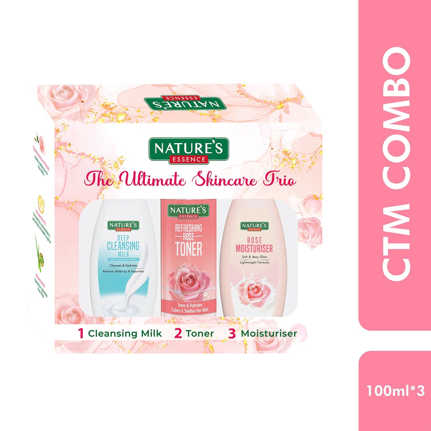 Nature's Essence CTM Combo - The Ultimate Skincare Trio (Cleansing Milk, Toner & Moisturiser), 300ml Buy at Indicrest