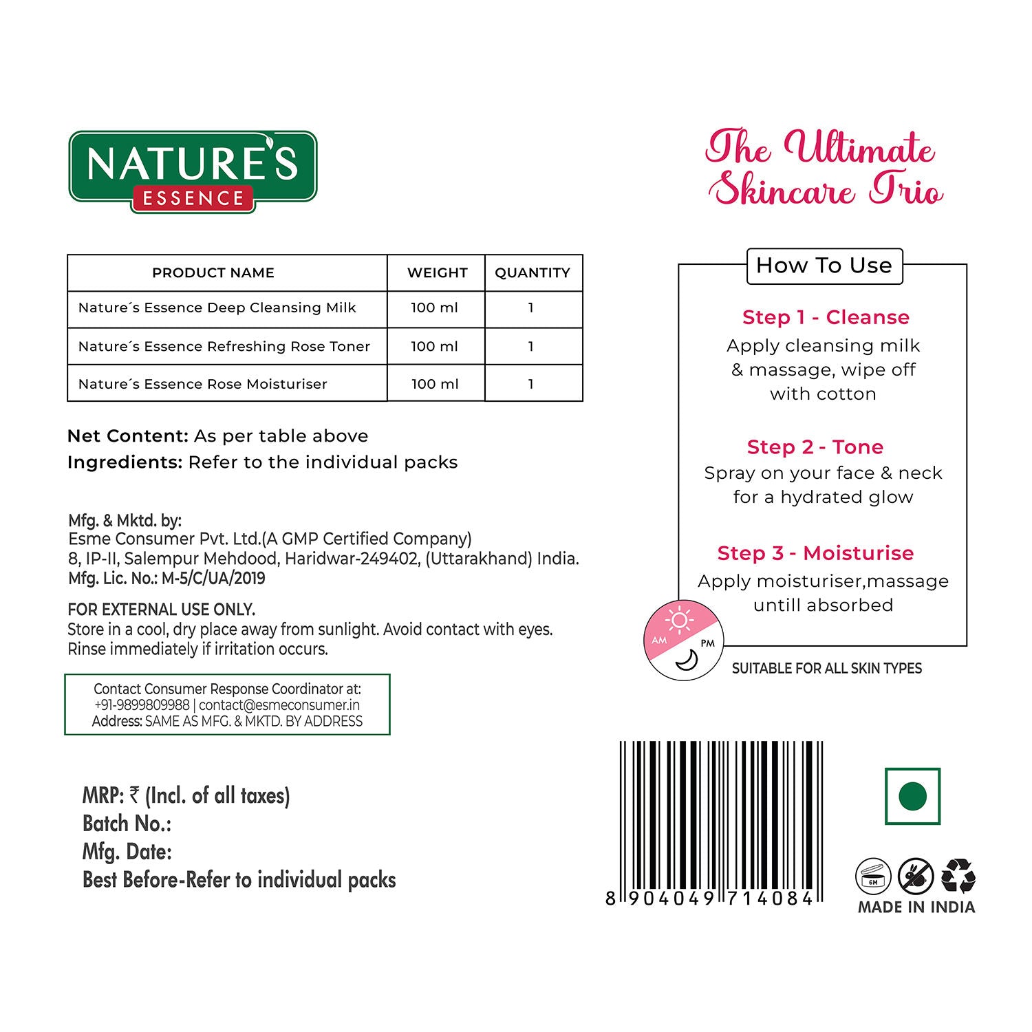 Nature's Essence CTM Combo - The Ultimate Skincare Trio (Cleansing Milk, Toner & Moisturiser), 300ml Buy at Indicrest Image 7