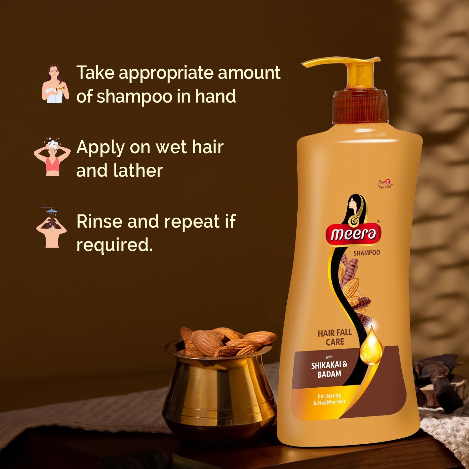 Meera Hairfall Care Shampoo, With Goodness Of Badam and Shikakai, 340ml Buy at Indicrest Image 4