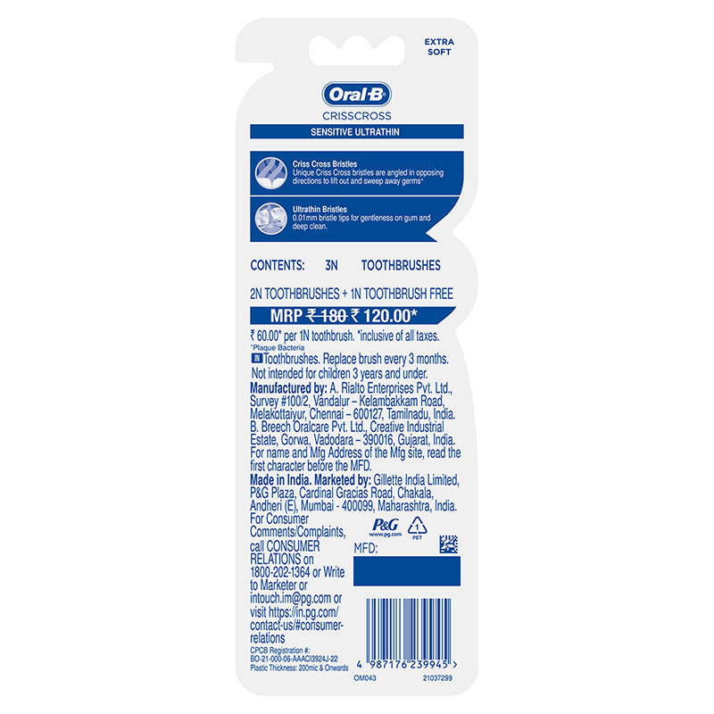 Oral-B Pro-Health Sensitive Toothbrush- Crisscross - Extra soft (Buy 2 Get 1 Free), 0.06-kg Buy at Indicrest Image 3