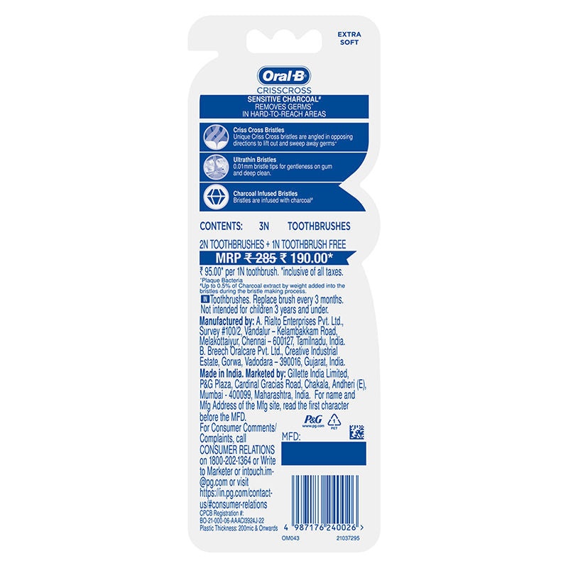 Oral-B Pro-Health Criss Cross Charcoal Toothbrush - Extra Soft (Buy 2 Get 1 Free) Buy at Indicrest Image 3