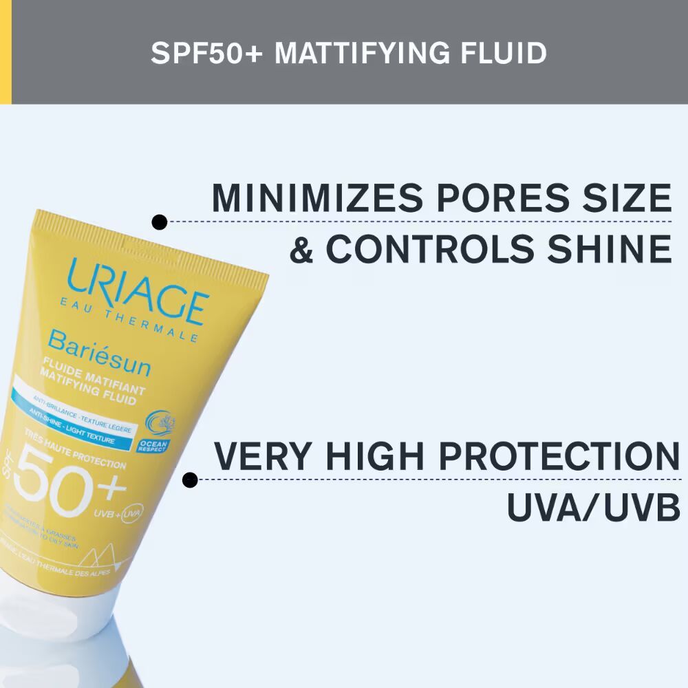 Uriage Bariesun Mattifying Sunscreen SPF50+ Light & Non-Sticky, No White Cast Dermat Recommended, 50ml