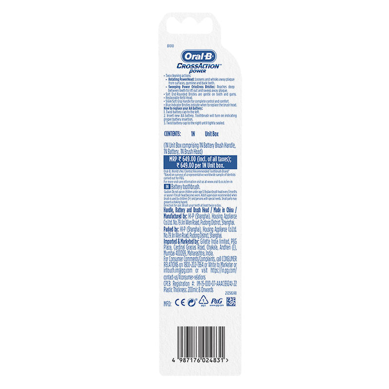 Oral-B Cross Action Battery Power Dual Clean Toothbrush Multicolor - Soft Buy at Indicrest Image 12