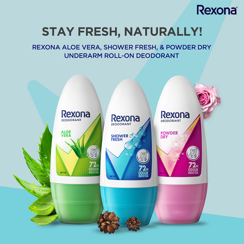 Rexona Aloe Vera, Shower Fresh & Powder Dry Underarm Roll On (Pack Of 3), 3 pieces Buy at Indicrest Image 4
