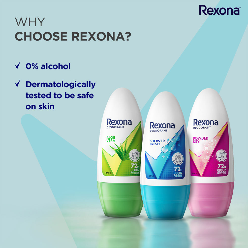 Rexona Aloe Vera, Shower Fresh & Powder Dry Underarm Roll On (Pack Of 3), 3 pieces Buy at Indicrest Image 6