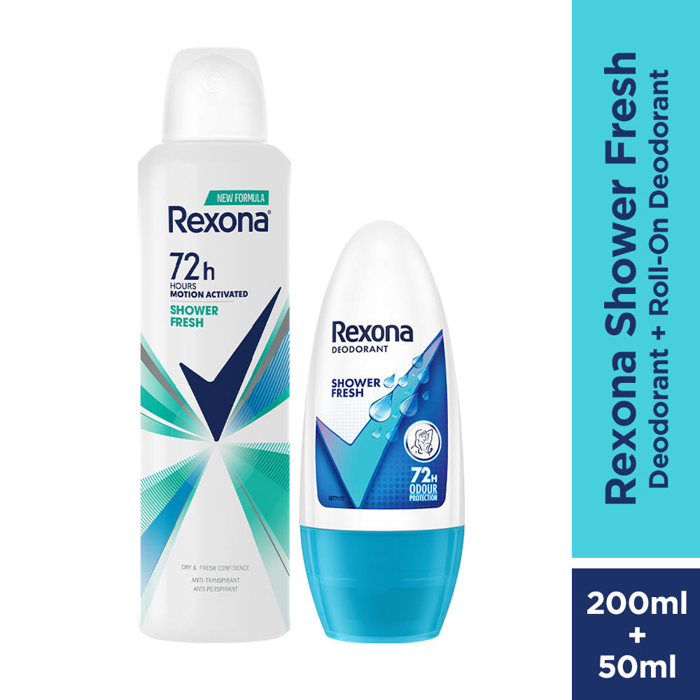 Rexona Shower Fresh Underarm Roll On, 50ml & Shower Fresh Antiperspirant Deodrant, 200ml 2 pieces Buy at Indicrest Image 2