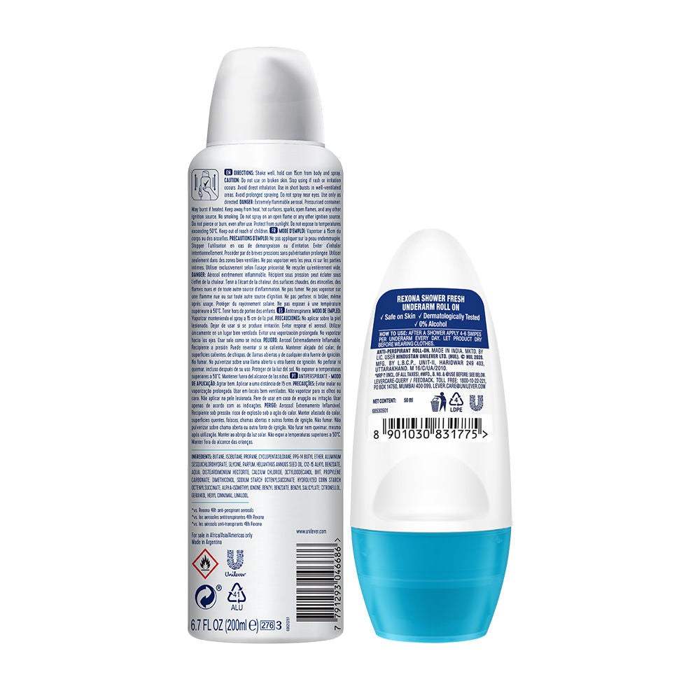 Rexona Shower Fresh Underarm Roll On, 50ml & Shower Fresh Antiperspirant Deodrant, 200ml 2 pieces Buy at Indicrest Image 3