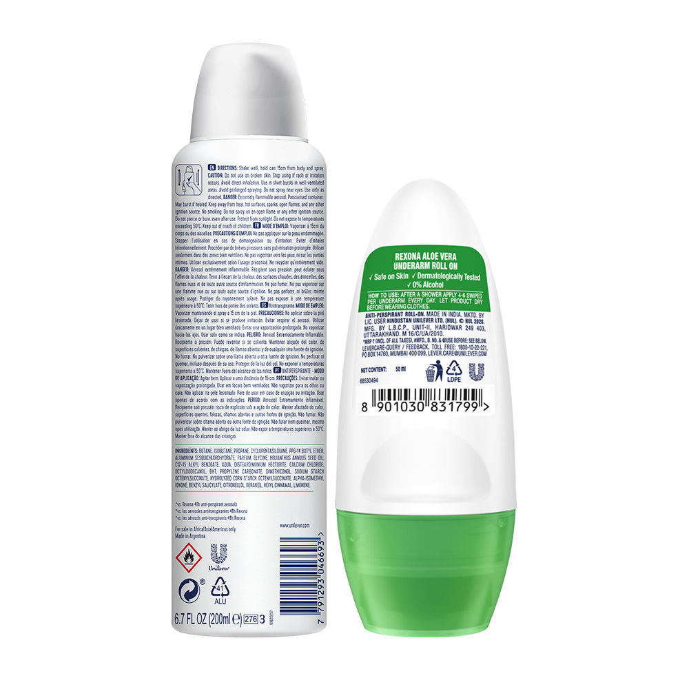 Rexona Aloe Vera Underarm Roll On, 50ml & Aloe Vera Antiperspirant Deodorant, 200ml 2 pieces Buy at Indicrest Image 3