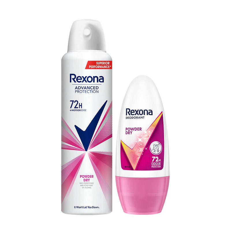 Rexona Powder Dry Underarm Roll On, 50ml & Powder Dry Antiperspirant Deodorant, 200ml 2 pieces Buy at Indicrest