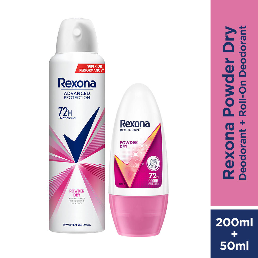 Rexona Powder Dry Underarm Roll On, 50ml & Powder Dry Antiperspirant Deodorant, 200ml 2 pieces Buy at Indicrest Image 2