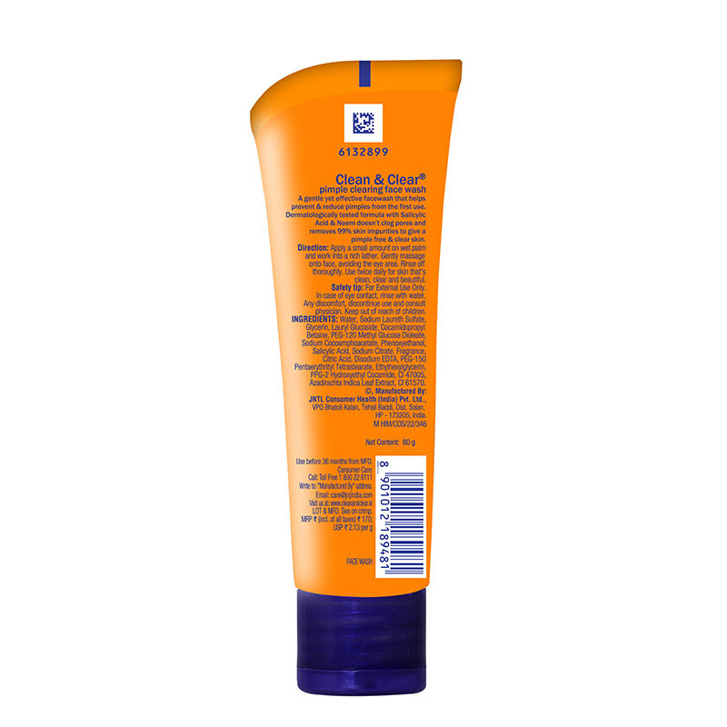 Clean & Clear Pimple Clearing Face Wash with Neem & Salicylic Acid for Oily and Acne-Prone Skin, 80g Buy at Indicrest Image 8