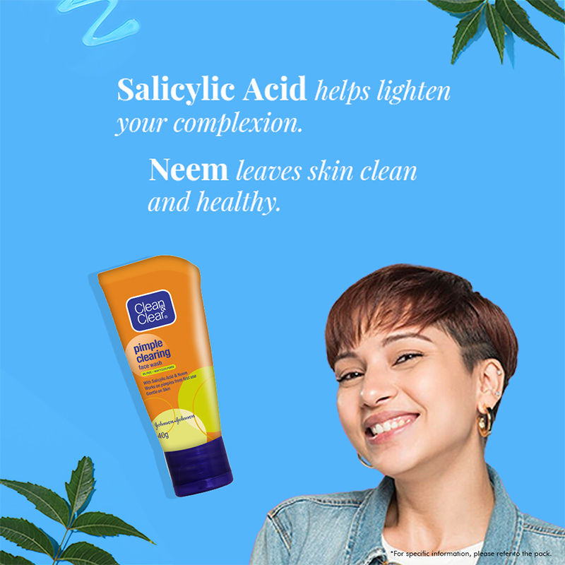 Clean & Clear Pimple Clearing Face Wash with Neem & Salicylic Acid for Oily and Acne-Prone Skin, 40g Buy at Indicrest Image 2