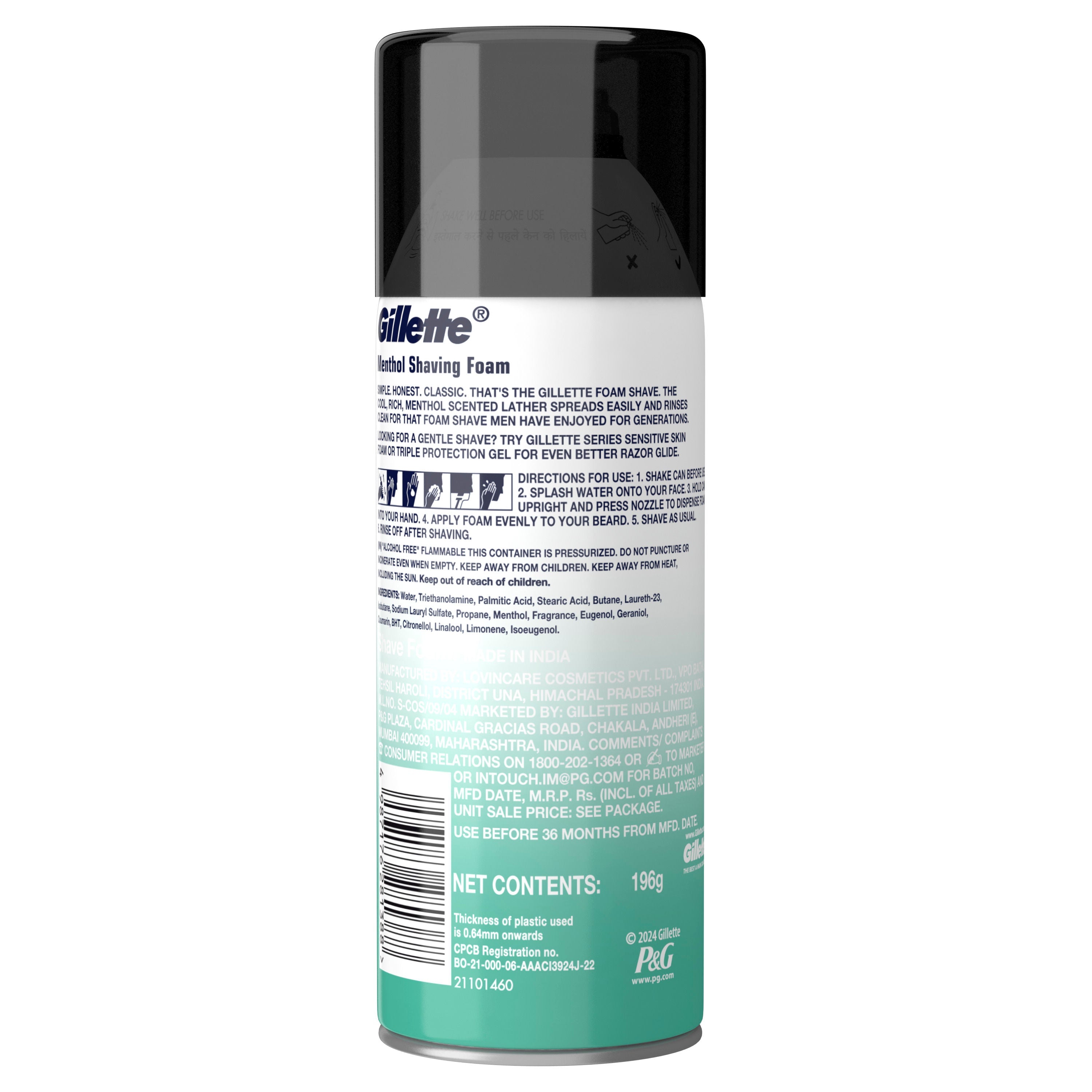 Gillette Classic Menthol Shaving Foam, 196g Buy at Indicrest Image 3