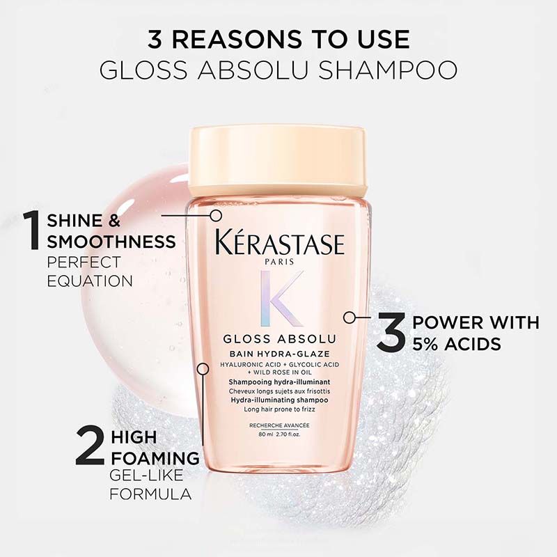 Kérastase Gloss Absolu Anti-Frizz Shampoo, Fine To Medium Hair, 4-Days Anti-Frizz, 80ml