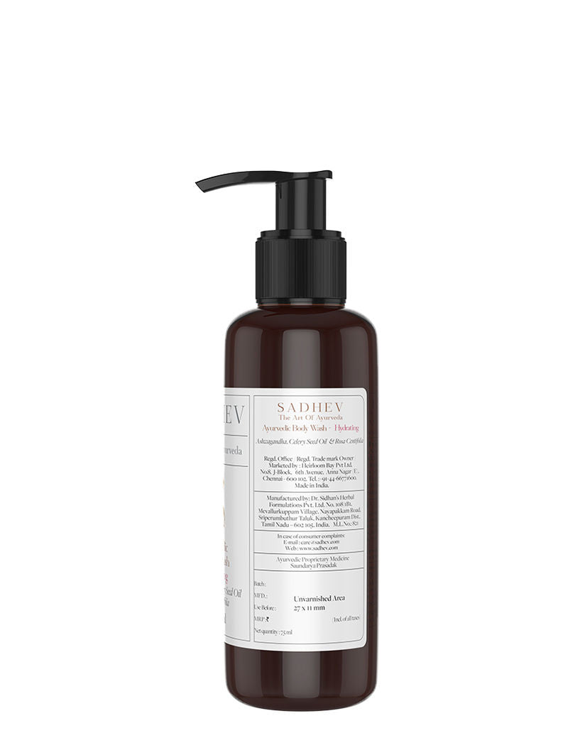 SADHEV Ayurvedic Ashwagandha, Celery Seed Oil & Rosa Centifolia Hydrating Body Wash, 75ml